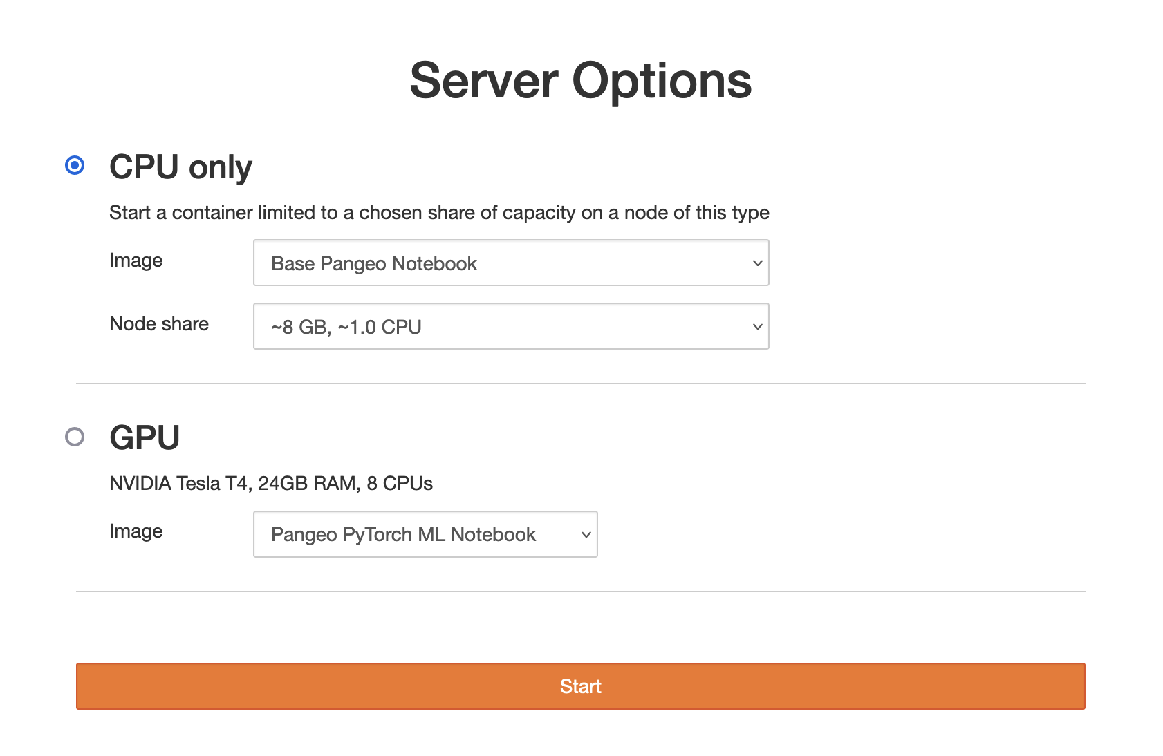 Server Options page example